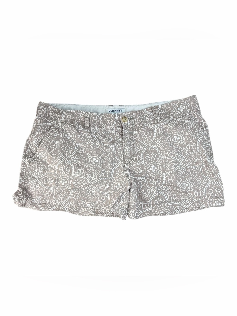 Women Old Navy Shorts 100% Cotton Size 14 Taupe And White Floral